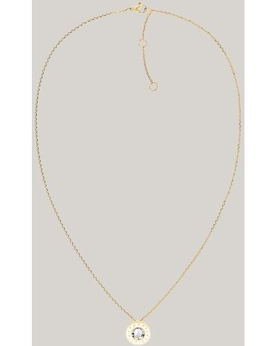 Tommy Hilfiger White Enamel Logo Pendant Gold-plated Necklace