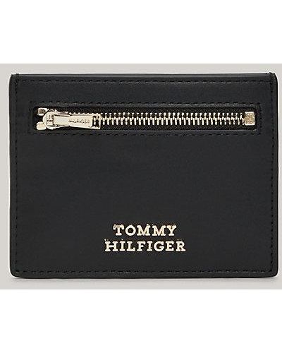 Tommy Hilfiger Tarjetero de piel con logo metálico - Negro