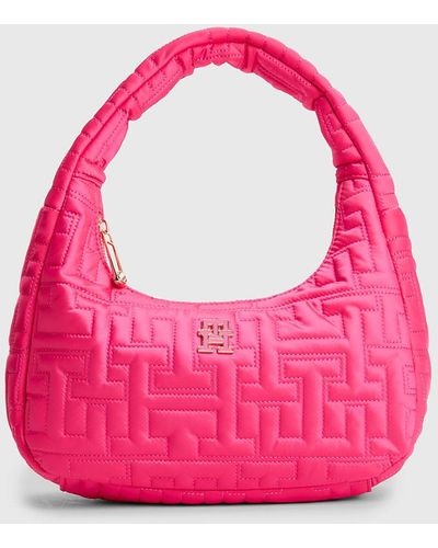 Tommy Hilfiger Chic Monogram Recycled Hobo Shoulder Bag - Pink
