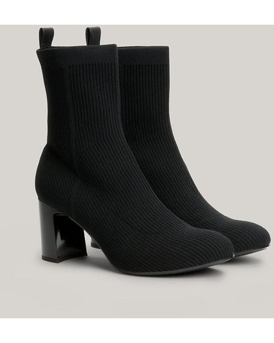Tommy Hilfiger Essential Knitted Mid Heel Ankle Boots - Black
