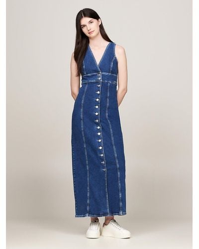 Tommy Hilfiger Button-through Denim Slim Fit Maxi Dress - Blue