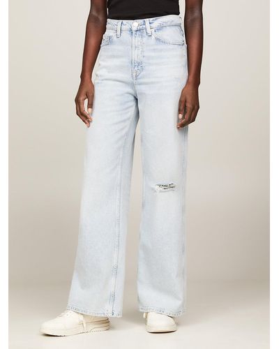 Tommy Hilfiger Jean jambe ample effet usé taille haute - Blanc