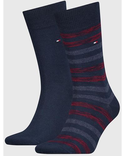 Tommy Hilfiger Lot de 2 paires de chaussettes rayées - Bleu