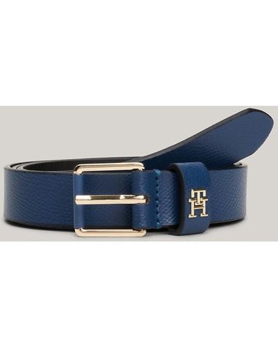 Tommy Hilfiger Heritage Logo Pebble Grain Leather Belt - Blue
