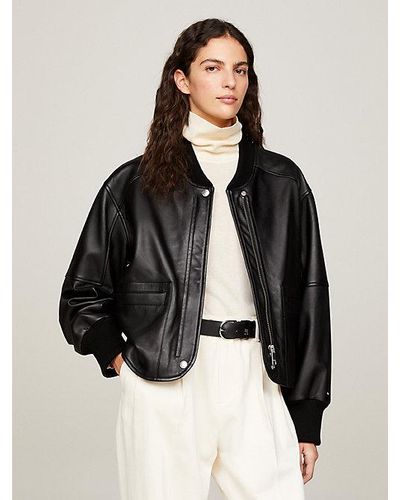 Tommy Hilfiger Cazadora bomber de piel con paneles - Negro