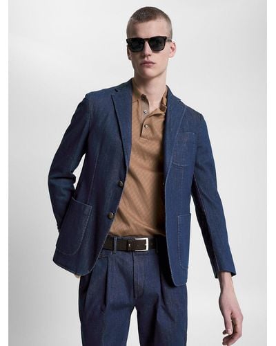 Tommy Hilfiger Blazer ajusté en denim délavé - Bleu