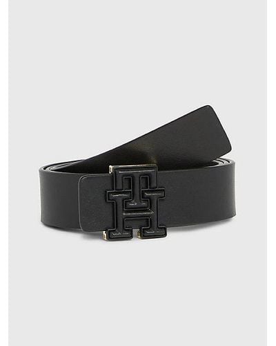 Tommy Hilfiger Luxe Leather Riem Met Monogramgesp - Zwart