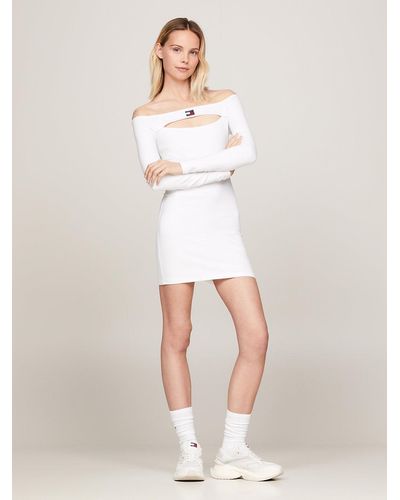 Tommy Hilfiger Off-shoulder Cutout Bodycon Mini Dress - White