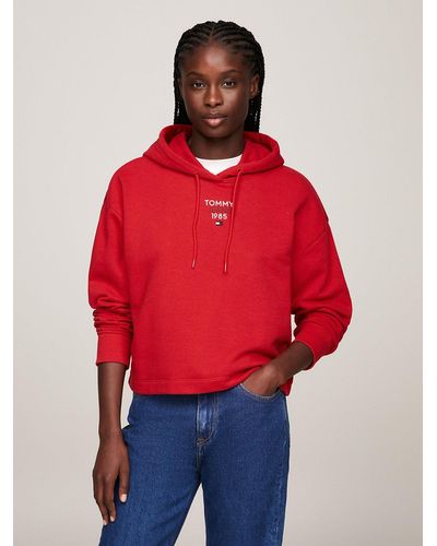 Tommy Hilfiger Essential Cropped Relaxed Hoody - Red