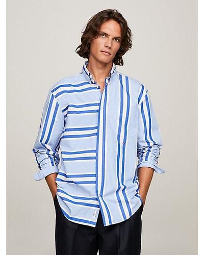 Tommy Hilfiger Camisa de rayas mixtas y corte regular - Azul