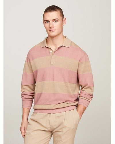 Tommy Hilfiger Premium Relaxed Knit Stripe Rugby Shirt - Pink