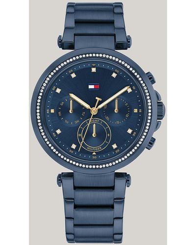Tommy Hilfiger Navy Ionic-plated Crystal-embellished Watch - Blue