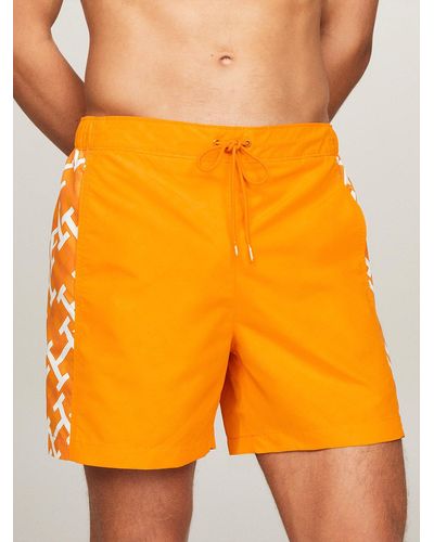 Tommy Hilfiger Th Monogram Reveal Mid Length Swim Shorts - Orange