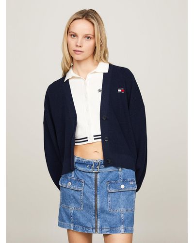 Tommy Hilfiger Cardigan à col en V et badge drapeau au dos - Bleu