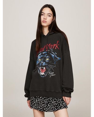 Tommy Hilfiger Panther Graphic Oversized Fit Hoody - Black
