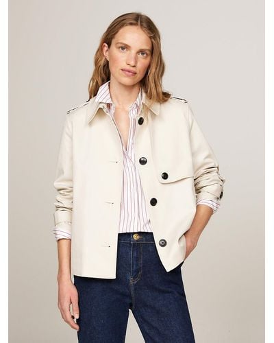 Tommy Hilfiger Single Breasted Short Trench Coat - Natural