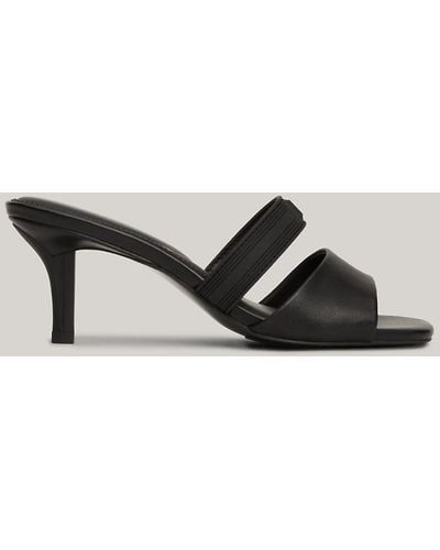 Tommy Hilfiger Tonal Leather Stiletto Mules - Black