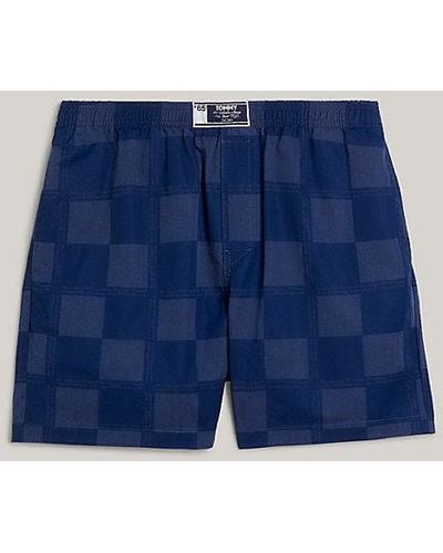 Tommy Hilfiger Uniseks Relaxed Short Met Checkerboard-print - Blauw