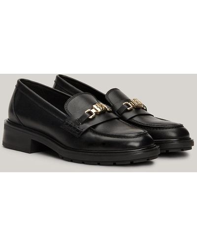 Tommy Hilfiger Th Monogram Leather Loafers - Black