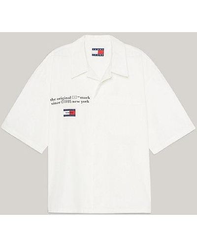 Tommy Hilfiger Uniseks Cropped Overhemd Met Korte Mouwen - Naturel