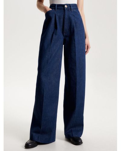 Tommy Hilfiger High Rise Wide Leg Pleated Jeans - Blue