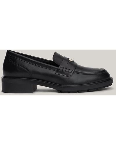 Tommy Hilfiger Half Cleat Utility Leather Penny Loafers - Black