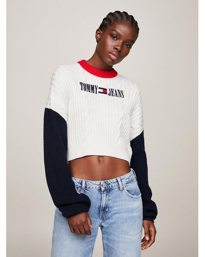 Tommy Hilfiger Archive Colour-blocked Cable Knit Jumper - White