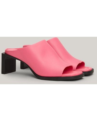 Tommy Hilfiger Leather Block Heel Mules - Pink