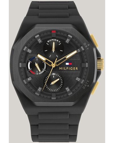 Tommy Hilfiger Multi-dimensional Dial Black Silicone Strap Watch - Grey