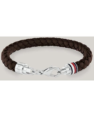 Tommy Hilfiger Bracelet Iconic tressé en cuir marron