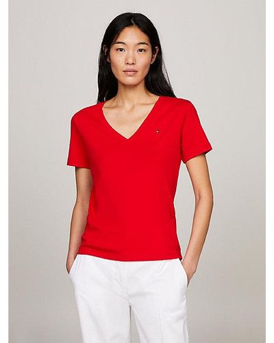 Tommy Hilfiger T-Shirt mit Logostickerei - Rot
