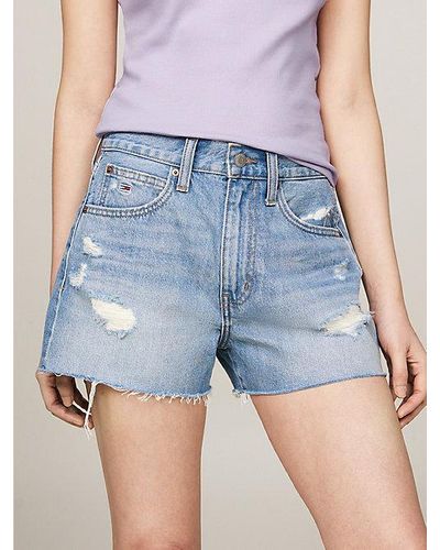 Tommy Hilfiger Regular Fit Jeans-Shorts mit weitem Bein - Blau