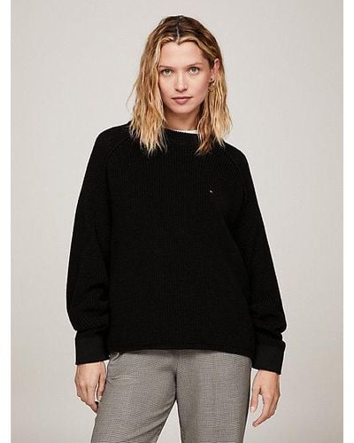 Tommy Hilfiger Relaxed Fit Pullover mit Perlfangmuster - Schwarz