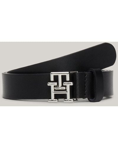 Tommy Hilfiger Th Emblem Plaque Leather Belt - Black