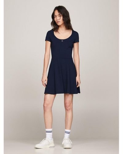 Tommy Hilfiger Robe courte moulante et évasée Essential - Bleu