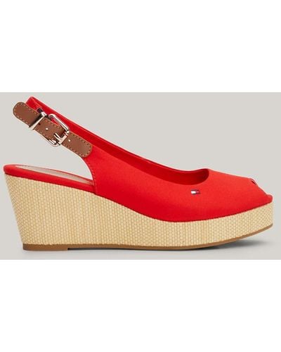 Tommy Hilfiger Iconic Slingback Wedge Sandals - Red