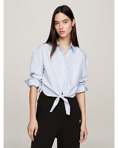Tommy Hilfiger Camisa amplia cropped con lazo frontal - Blanco