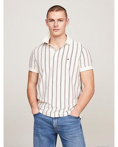 Tommy Hilfiger Regular Fit Poloshirt mit Längsstreifen - Weiß
