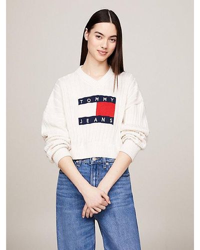 Tommy Hilfiger Tommy Flag Cropped Fit Pullover - Weiß