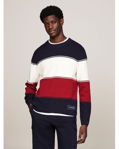 Tommy Hilfiger Colour-blocked Mixed Knit Relaxed Jumper - Red