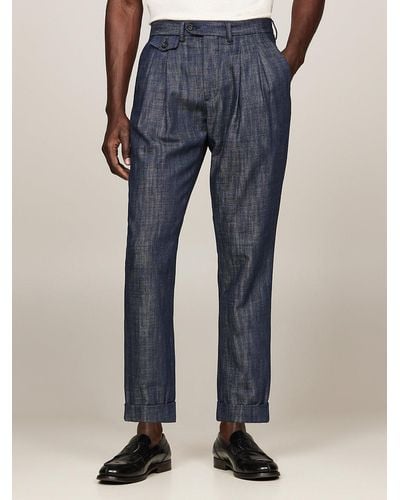 Tommy Hilfiger Pleated Turn-up Regular Fit Trousers - Blue