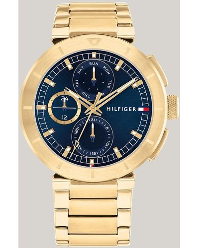 Tommy Hilfiger Navy Dial Ionic Gold-plated Chain-link Watch - Metallic