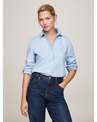 Tommy Hilfiger Essential Regular Fit Bluse mit TH-Monogramm - Blau
