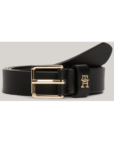 Tommy Hilfiger Heritage Logo Pebble Grain Leather Belt - Black