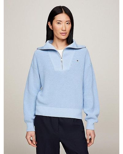 Tommy Hilfiger Relaxed Fit Pullover mit Perlfangmuster - Blau