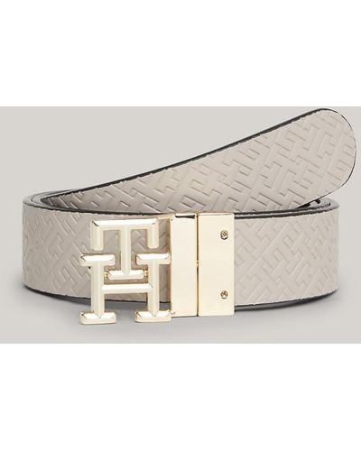 Tommy Hilfiger Th Monogram Reversible Napa Leather Belt - Natural