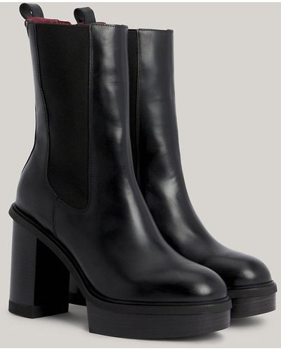 Tommy Hilfiger Elevated High Leather Chelsea Boots - Black