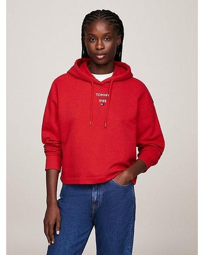 Tommy Hilfiger Essential Cropped Relaxed Hoodie - Rood