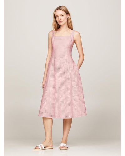 Tommy Hilfiger Broderie Anglaise Strap Midi Dress - Pink