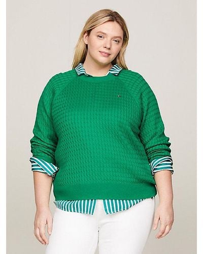 Tommy Hilfiger Curve Kabelgebreide Relaxed Fit Trui - Groen
